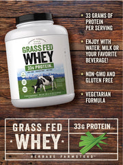Carlyle grass-fed whey powder being poured into a glass for a shake