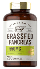 Carlyle Grass Fed Pancreas bottle with 550mg capsules for daily use.