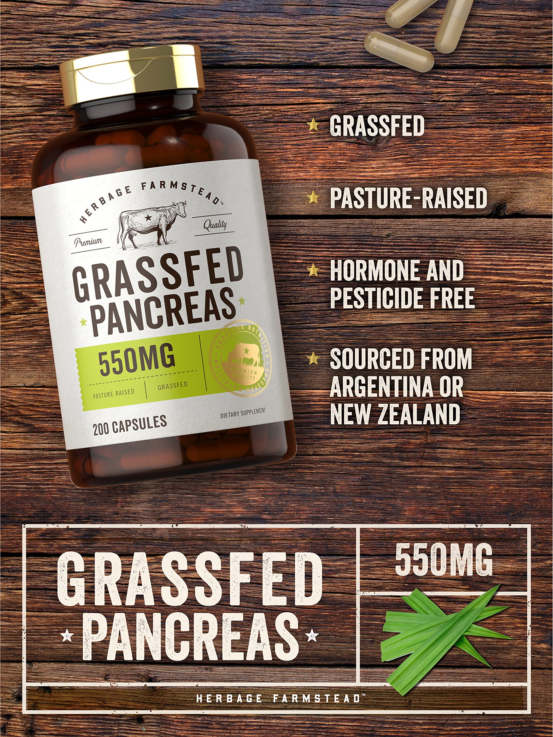 Carlyle Grass Fed Pancreas packaging highlighting pasture-raised sourcing.