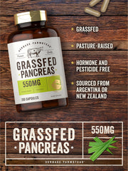 Carlyle Grass Fed Pancreas packaging highlighting pasture-raised sourcing.
