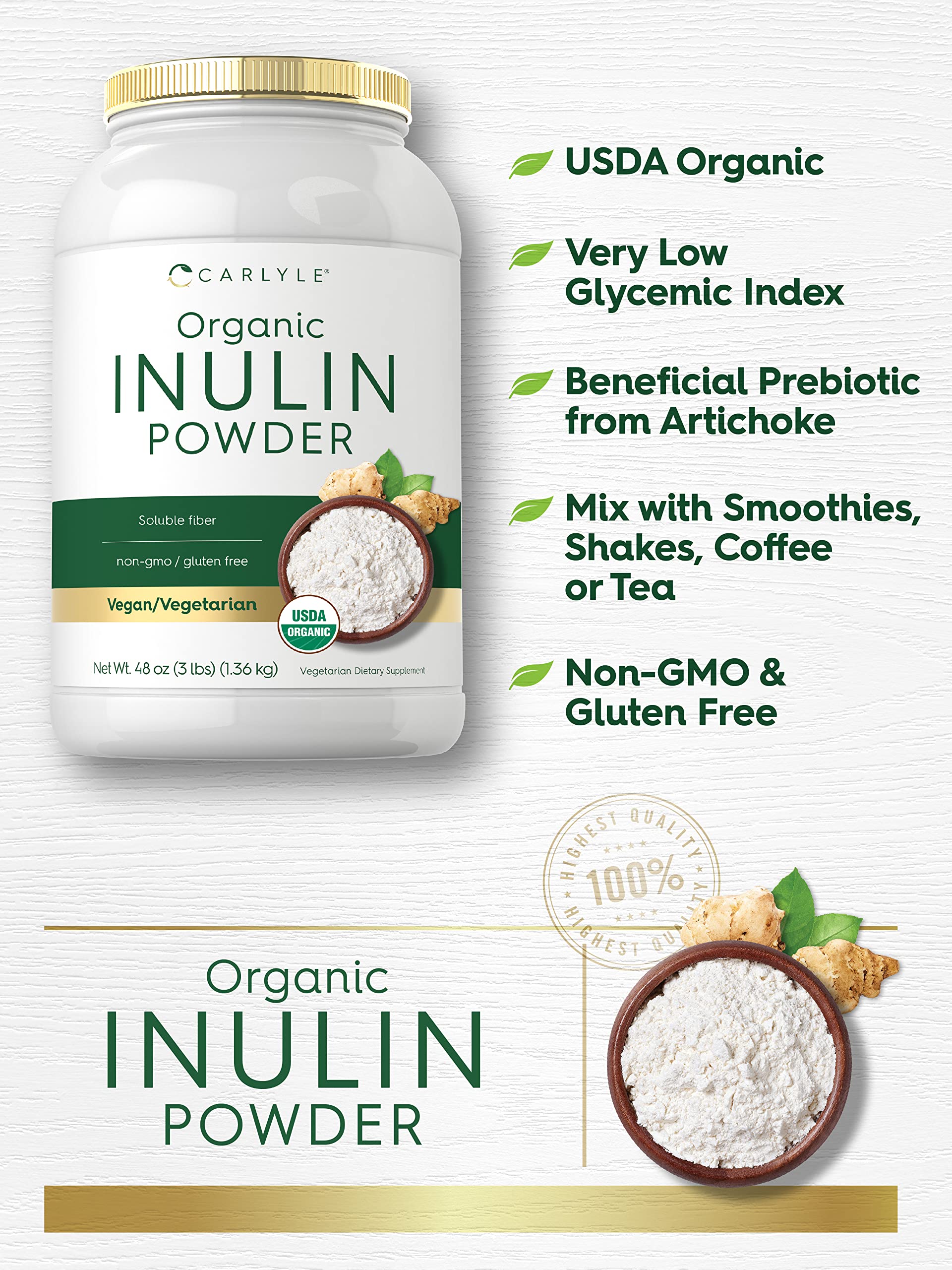 Carlyle Inulin Powder measuring spoon ready for easy mixing