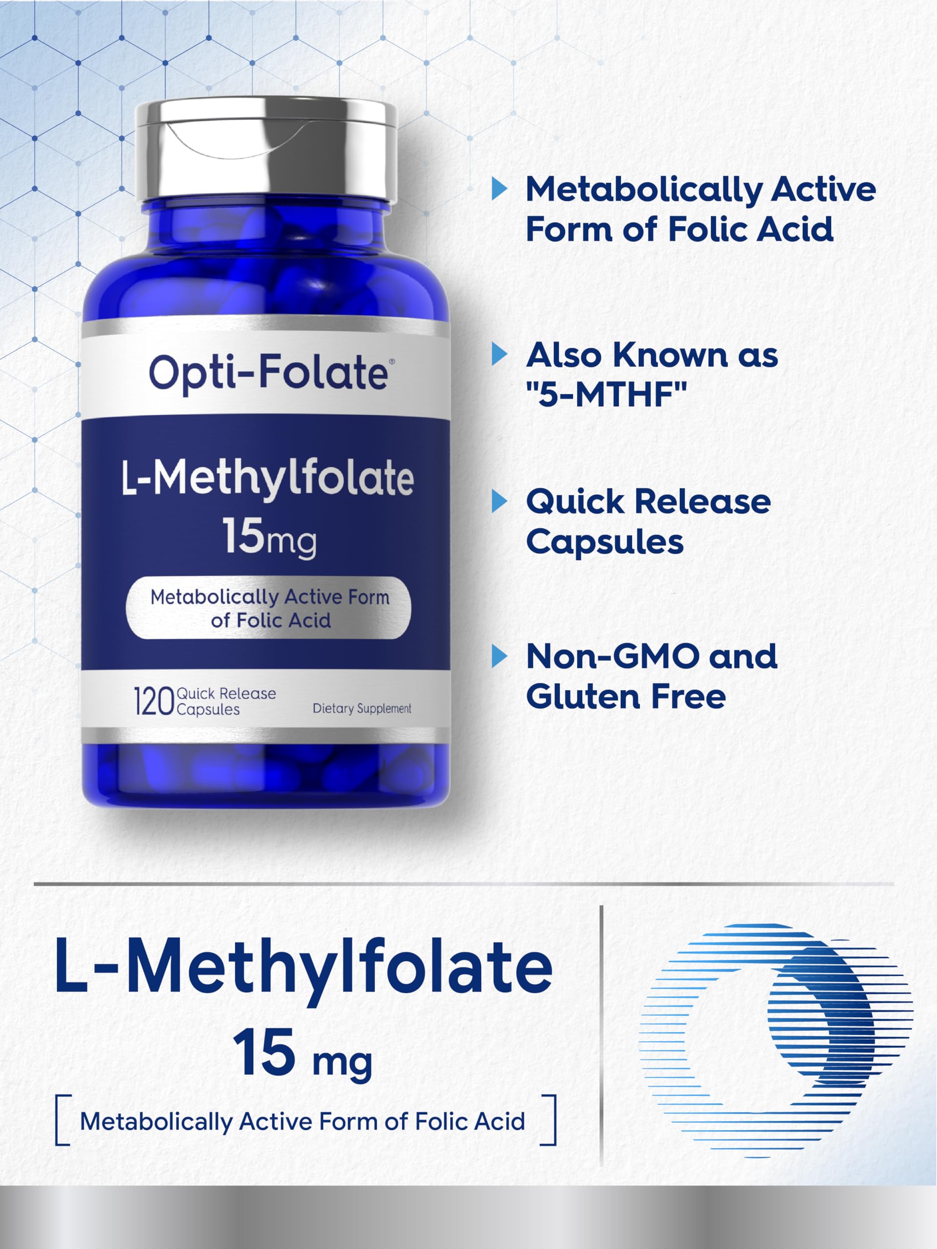 Carlyle L-Methylfolate packaging spotlight emphasizing value size and potency.
