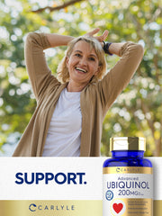 Carlyle Ubiquinol CoQ10 bottle on pantry shelf for daily use.
