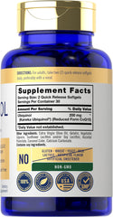 Closeup of Carlyle Ubiquinol CoQ10 softgels shows quick-release design.