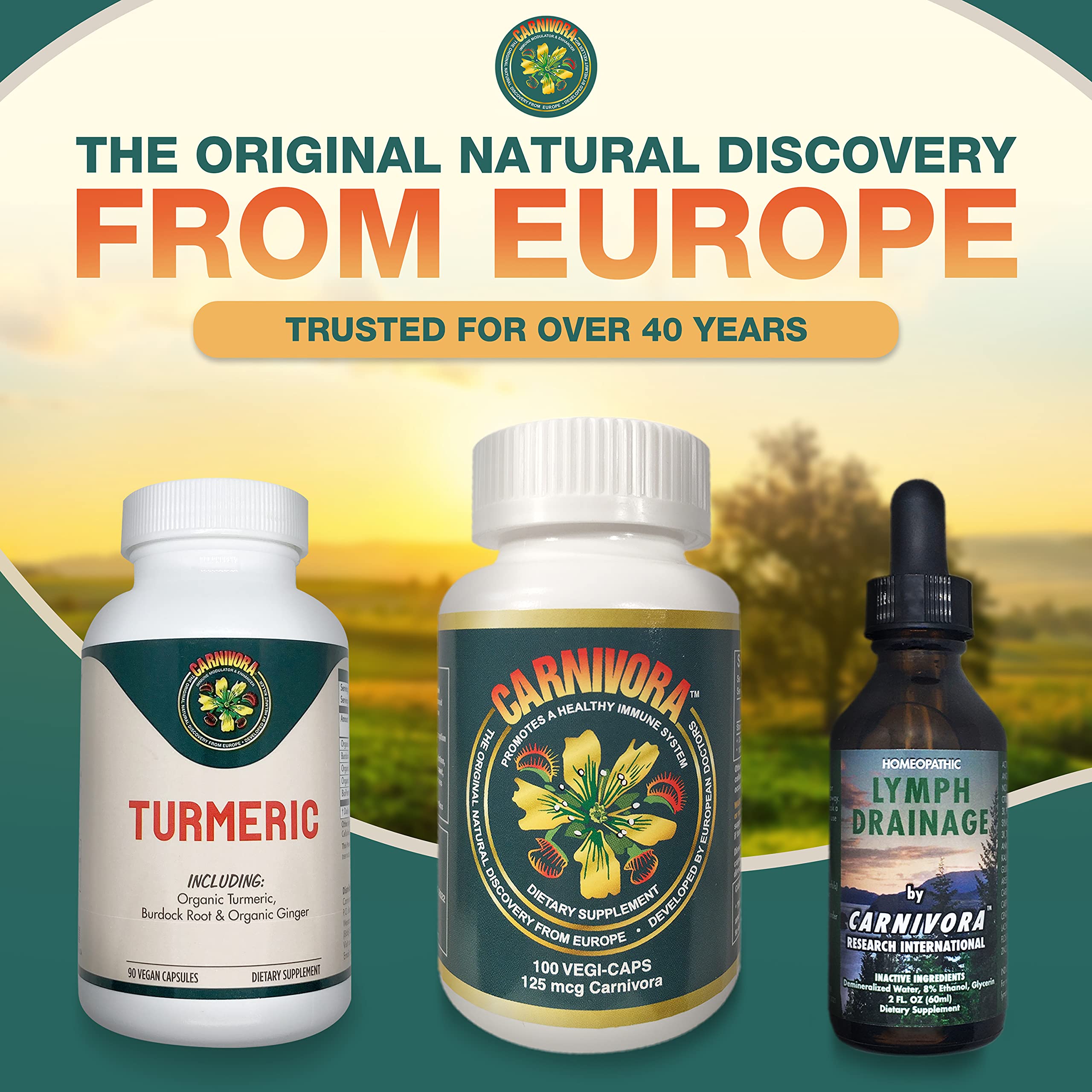 Carnivora Turmeric origin India graphic indicating quality sourcing.