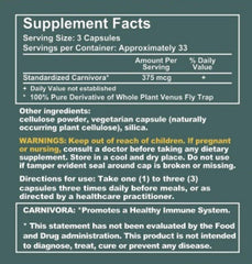 Carnivora Vegi-Caps bottle label detail showcasing vegan ingredients