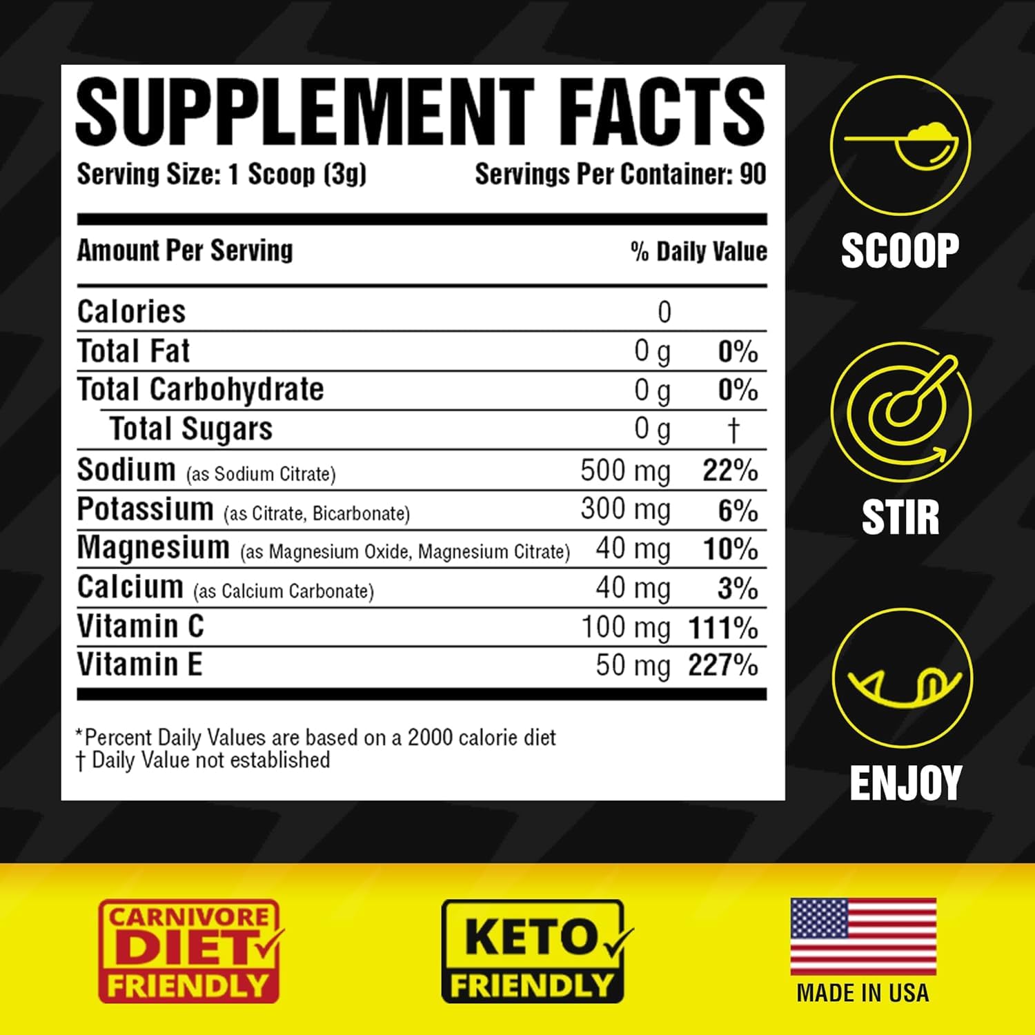 Carnivore Electrolytes Lemon packaging closeup highlighting USA-made quality.