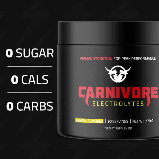 Carnivore Electrolytes Lemon powder scoop dissolving in water for fast hydration.