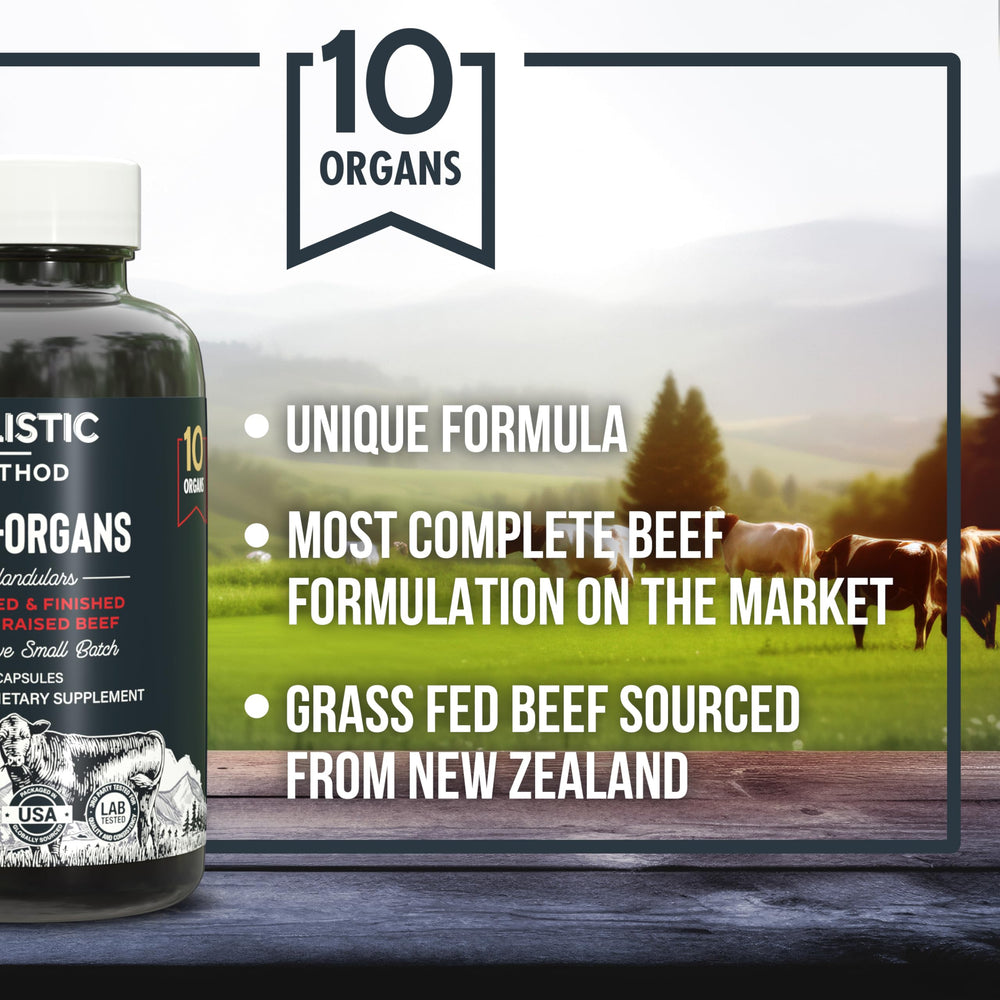 Carnivore Method Beef Organ Supplement Complex spleen capsule close-up, nutrient-dense for metabolism.