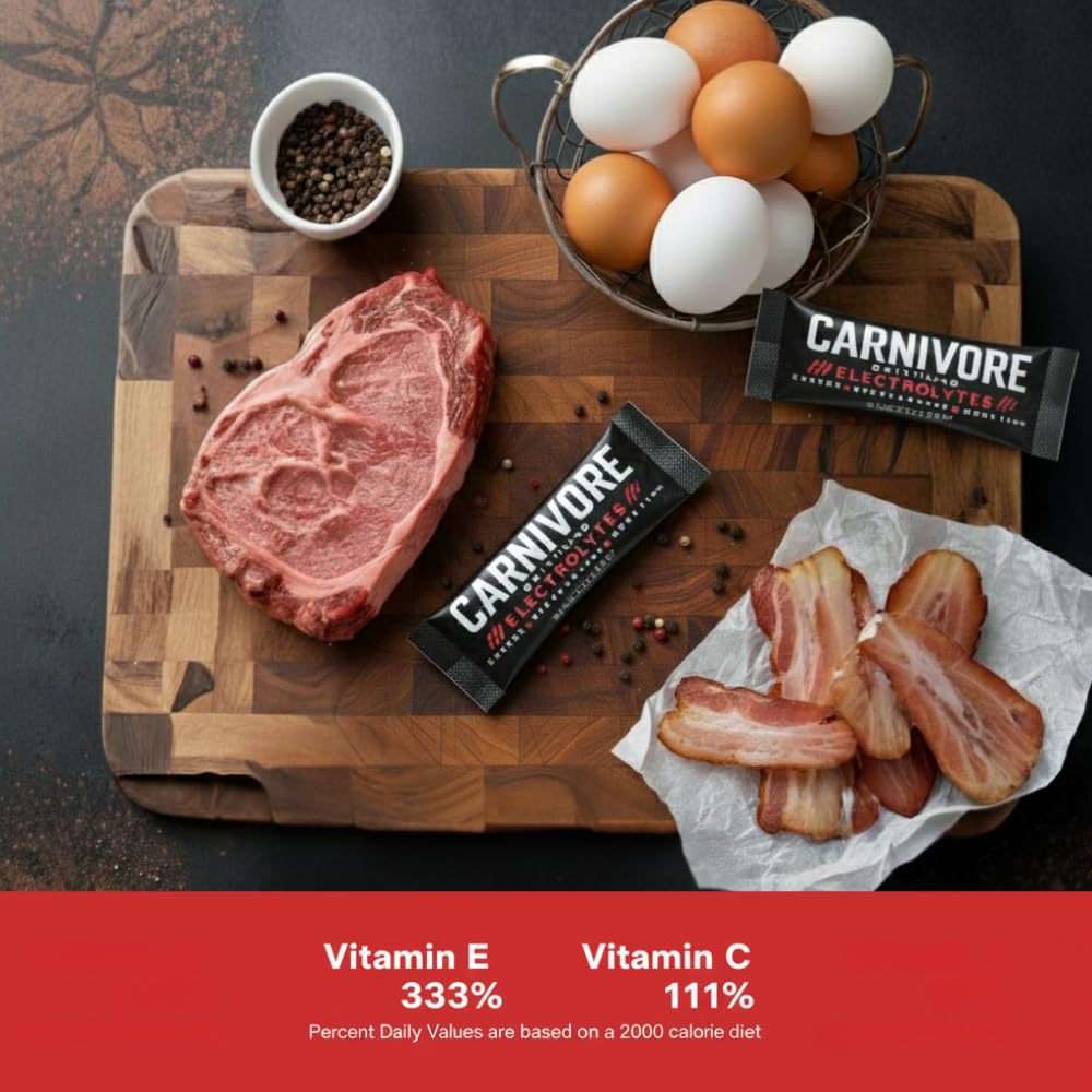 Carnivore On-The-Go Electrolytes bottle showing 20-stick pack for convenient use.