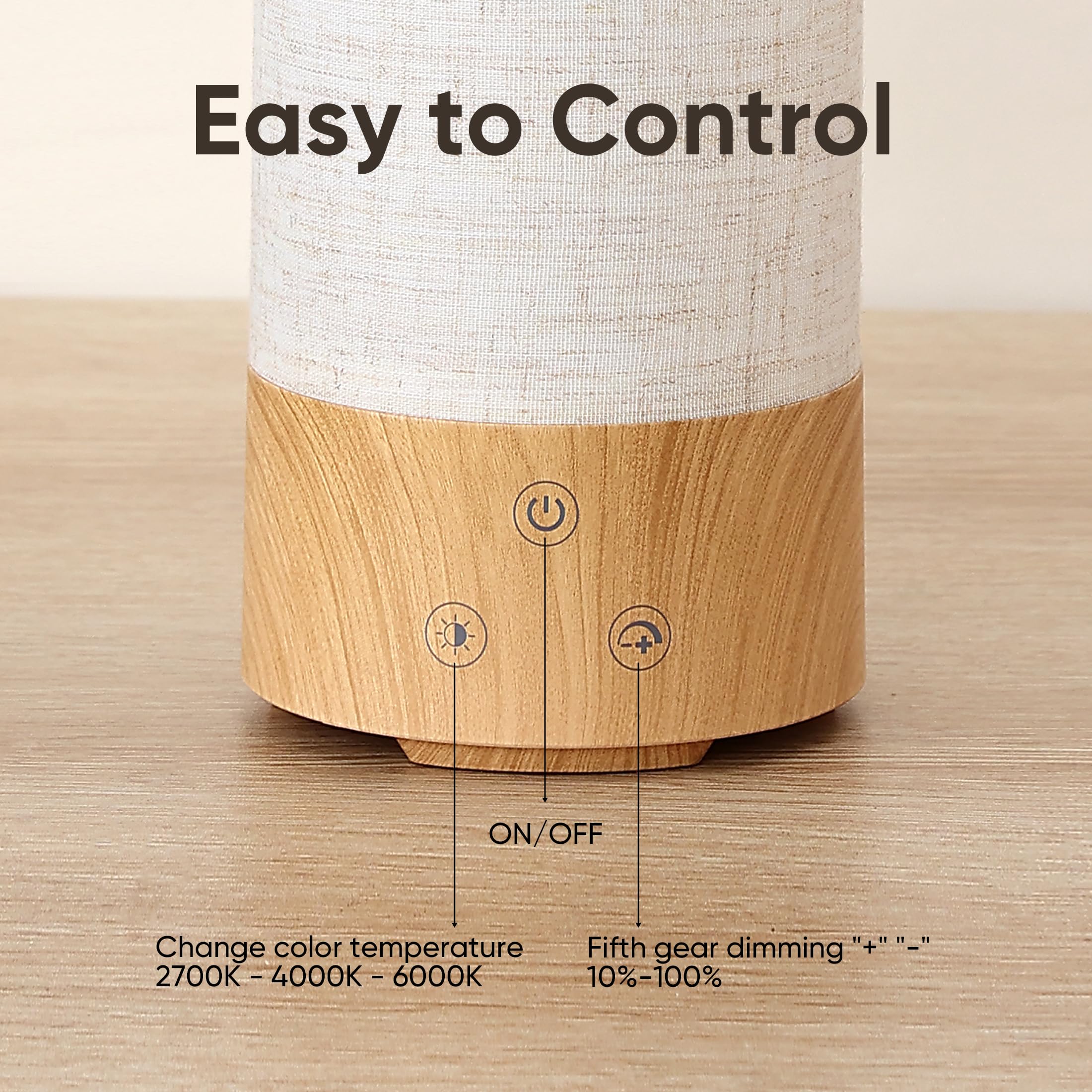 Caromolly Round wood base lamp ideal for desks or nightstands