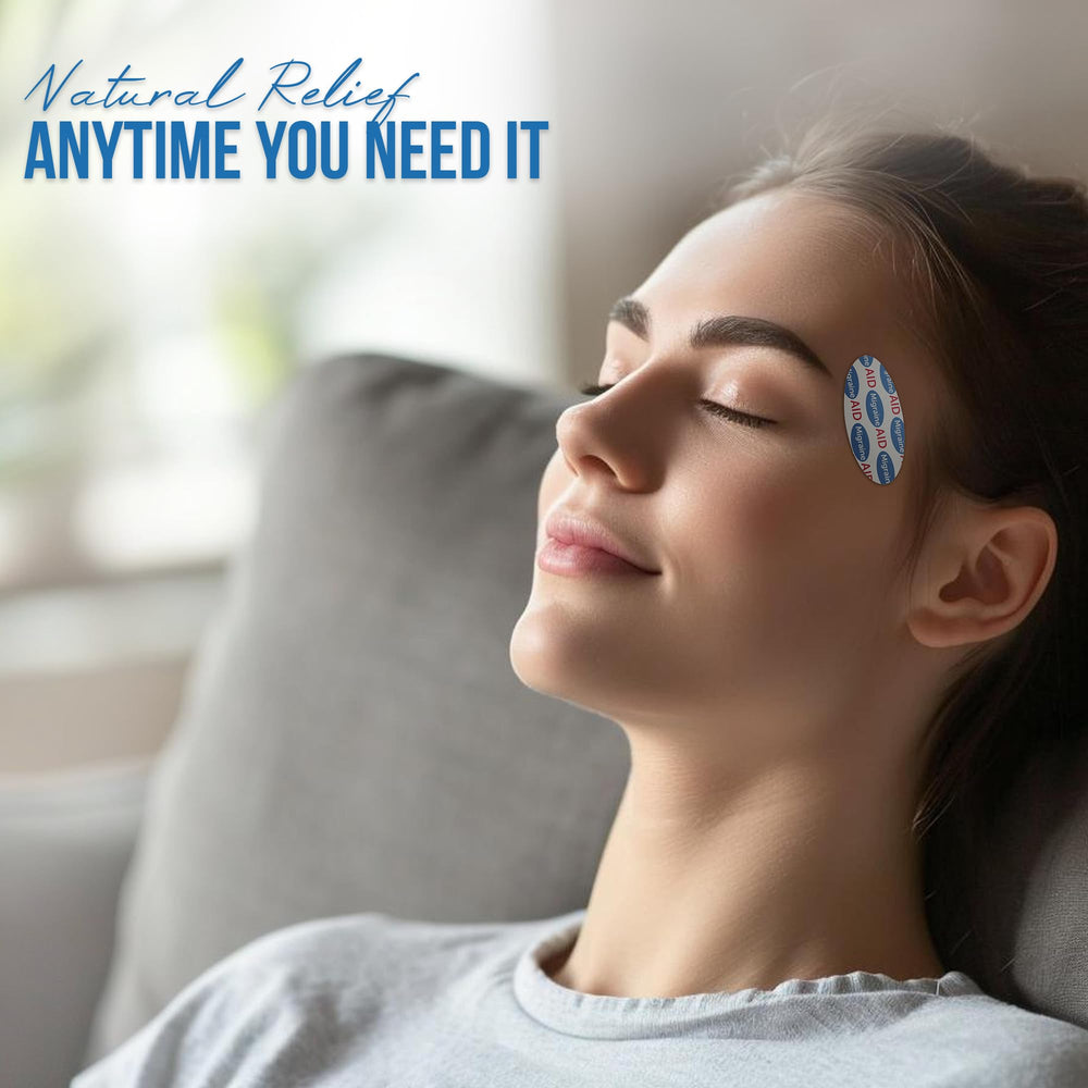 Close-up of CarpalAid Migraine AID patch on skin