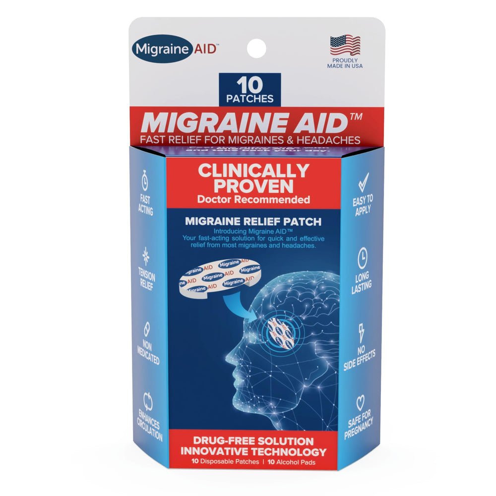 CarpalAid Migraine AID patch applied at the temple area for quick support