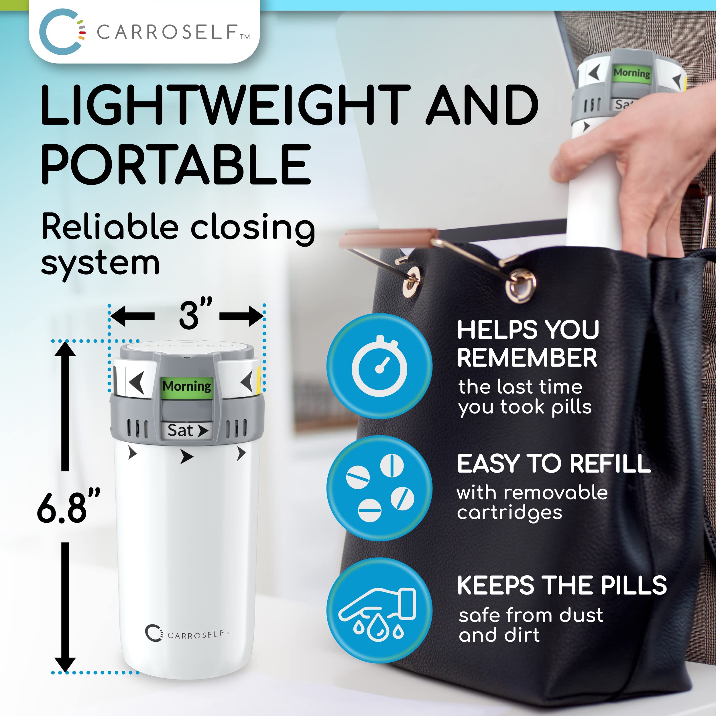 CARROSELF compact travel case keeps meds organized during trips.
