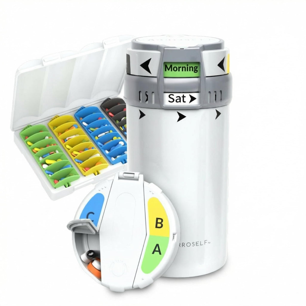 CARROSELF complete pill dispenser overview shows organized daily dosing for peace of mind.