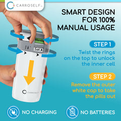 CARROSELF four-daily-doses dispensing demonstrates scheduling flexibility for AM/PM routines.