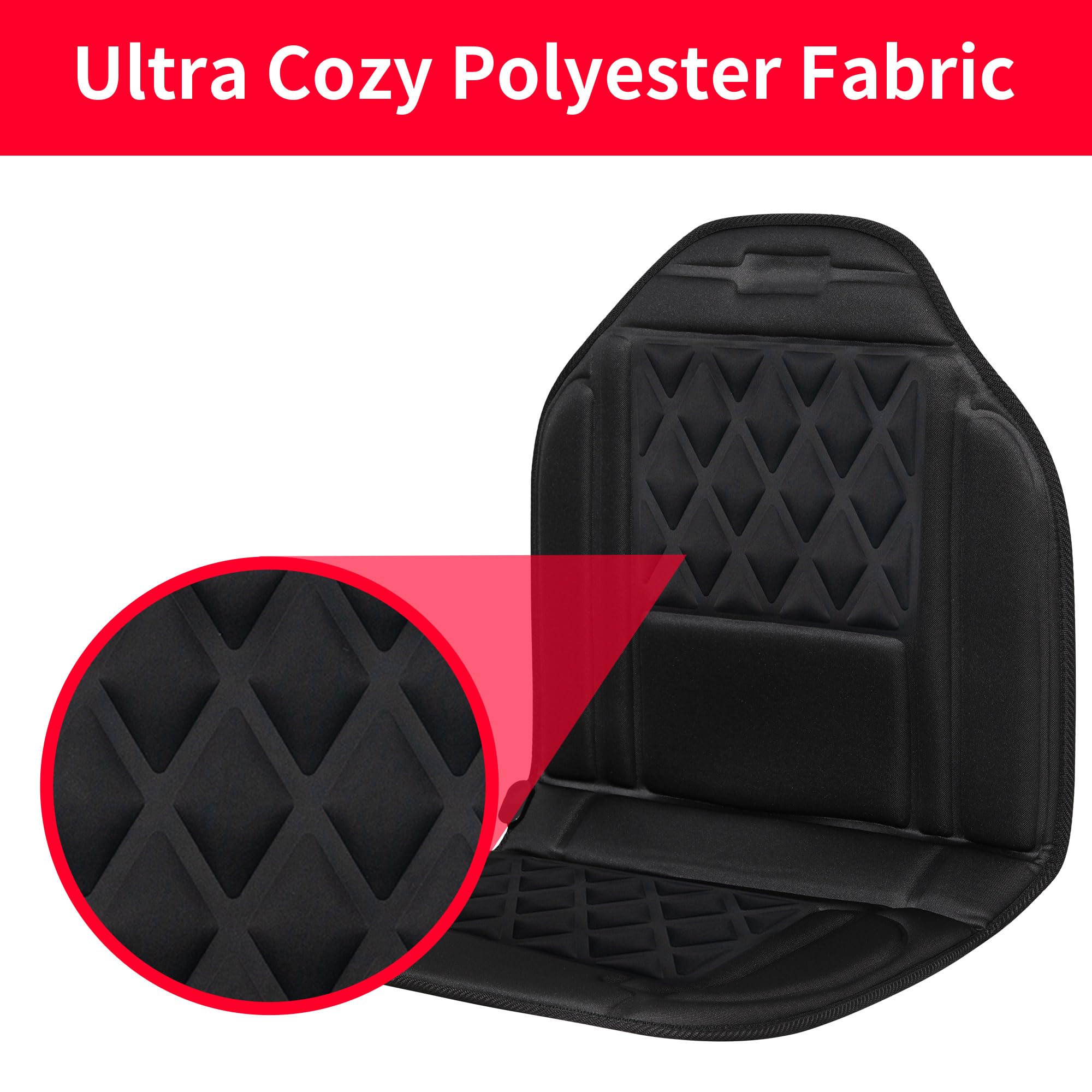 CARSHION heated seat cover: no-slip backing and secure straps for stable fit.