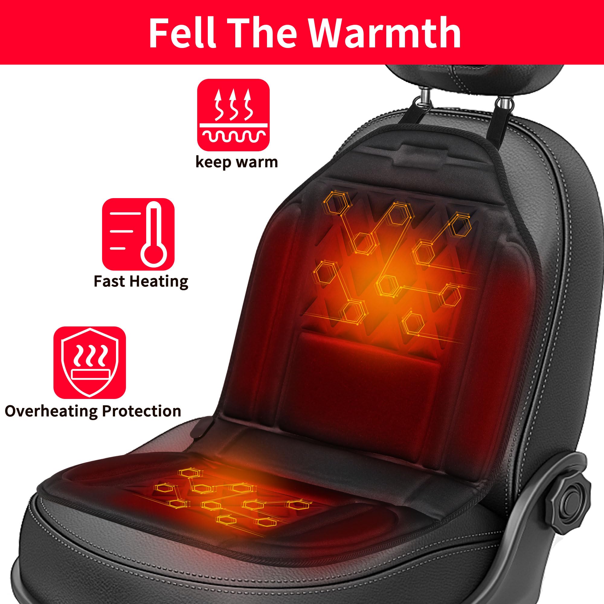 CARSHION heated seat cover: ultra-plush polyester for a soft winter touch.
