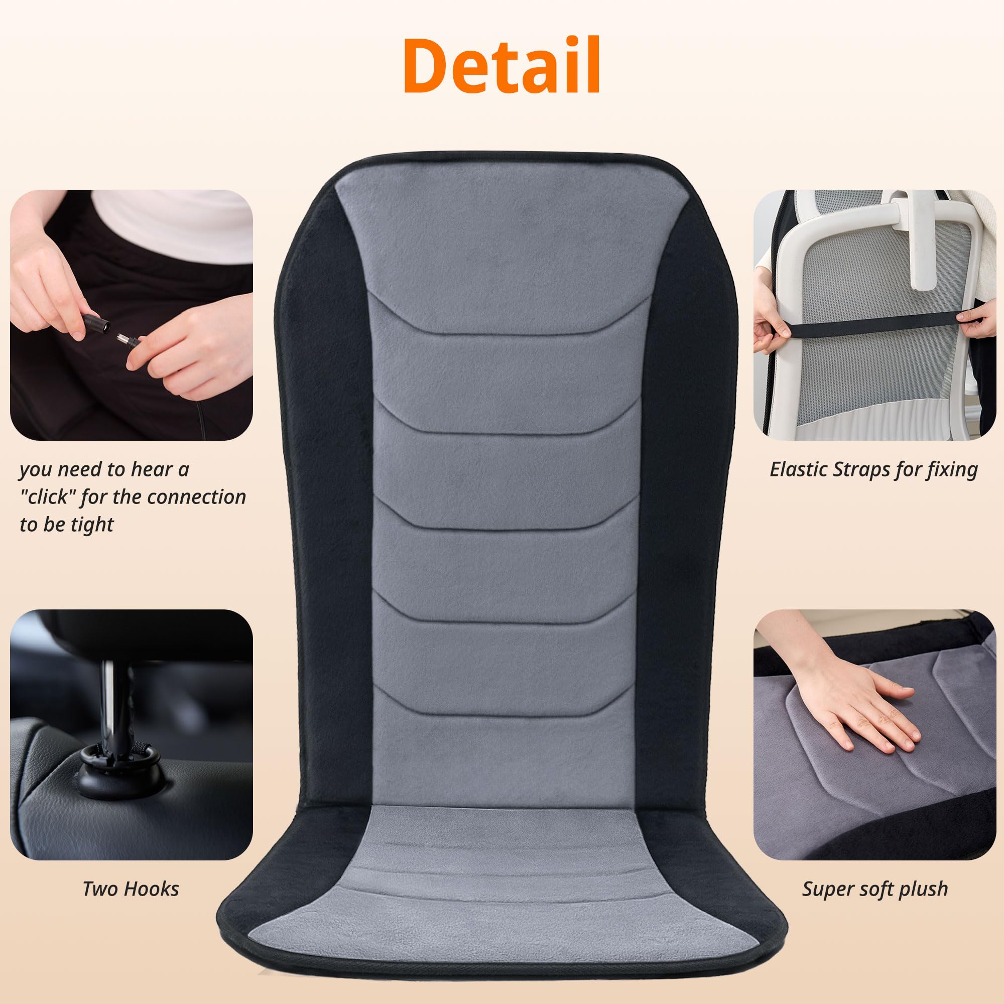 CARSHION heated seat cover universal fit keeps cushion securely in place.