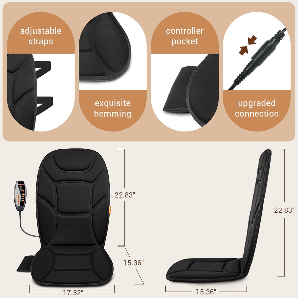 CARSHION Massage Seat Cushion fits most chairs with adjustable straps and adapters.