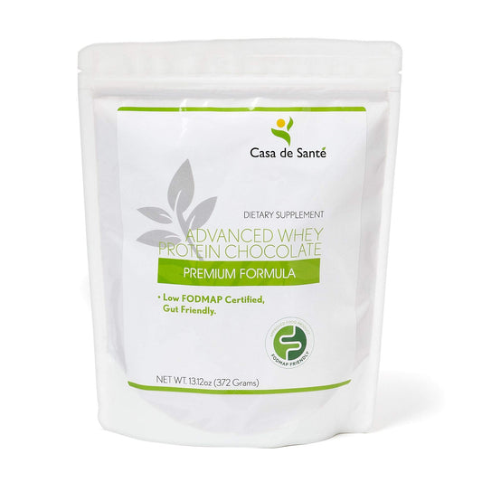 Casa de Sante Advanced Whey Protein Isolate Chocolate bottle pour shows quick protein on the go