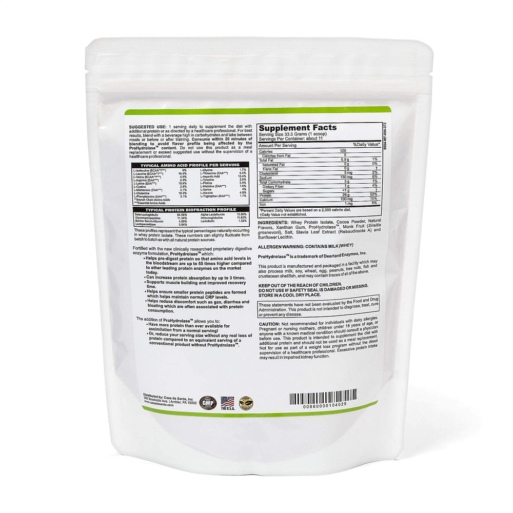 Casa de Sante Advanced Whey Protein Isolate Chocolate shake mixing in glass shows smooth texture