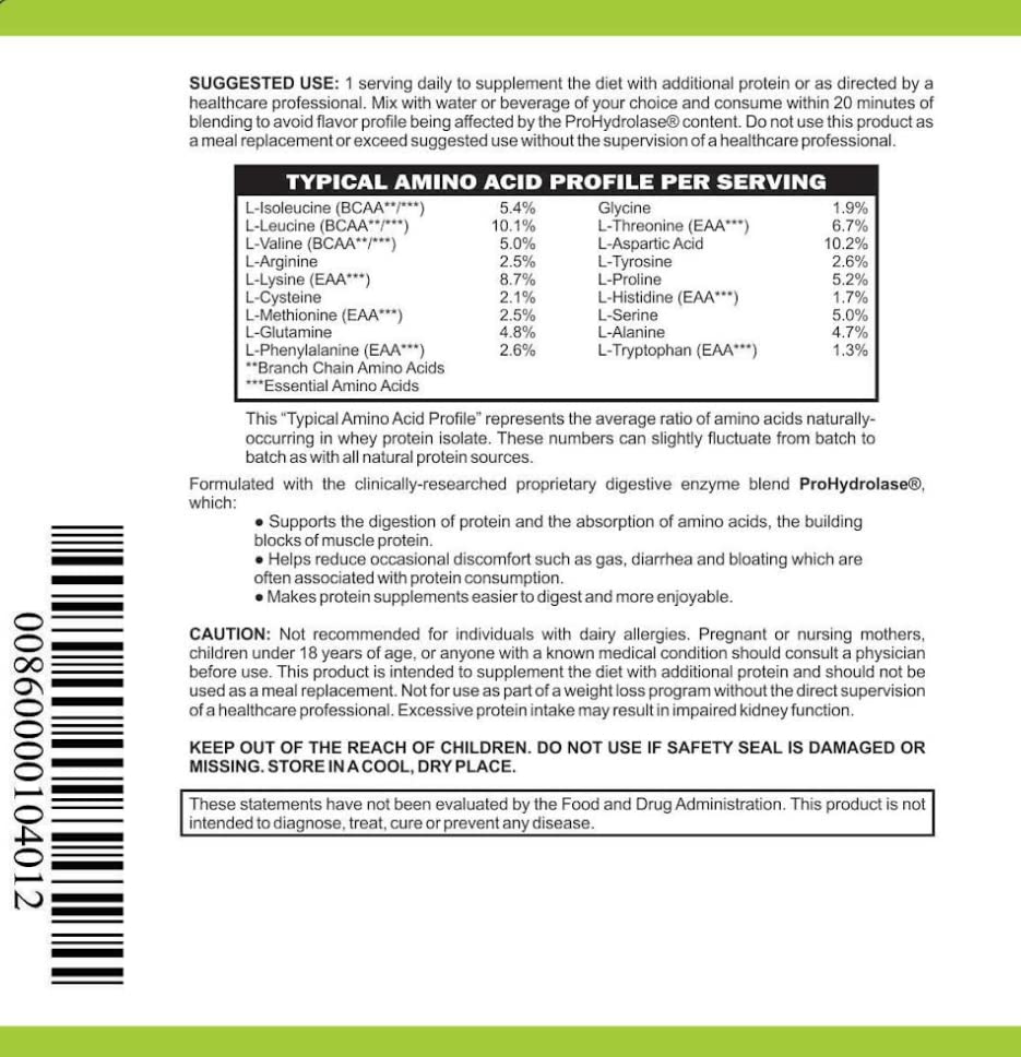 Casa de Sante label close-up shows whey isolate with clean sweetening.