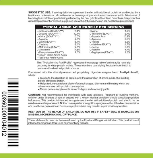 Casa de Sante label close-up shows whey isolate with clean sweetening.
