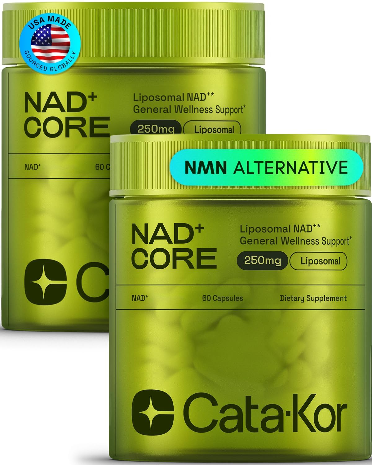 Cata-Kor NAD Core bottle front view showing liposomal NAD+ formula for daily wellness.