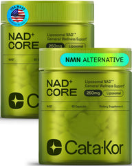 Cata-Kor NAD Core bottle front view showing liposomal NAD+ formula for daily wellness.
