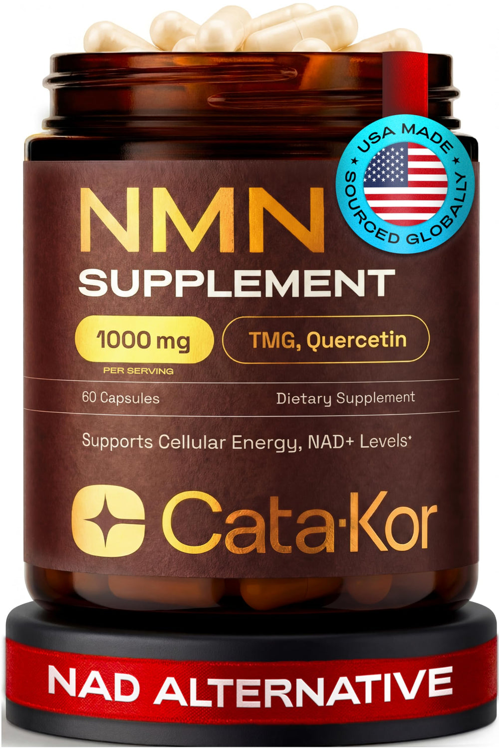 Cata-Kor NMN supplement bottle front for easy daily energy support