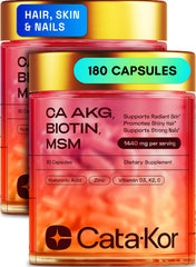 Cata-Kor Hair Skin Nails bottle with capsules for daily beauty support.