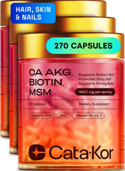 Cata-Kor Hair Skin Nails vitamins bottle showcases daily beauty support.