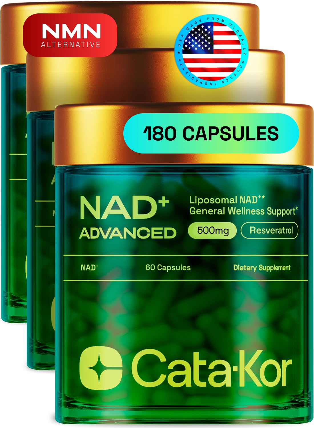 Cata-Kor liposomal NAD bottle for daily energy support.