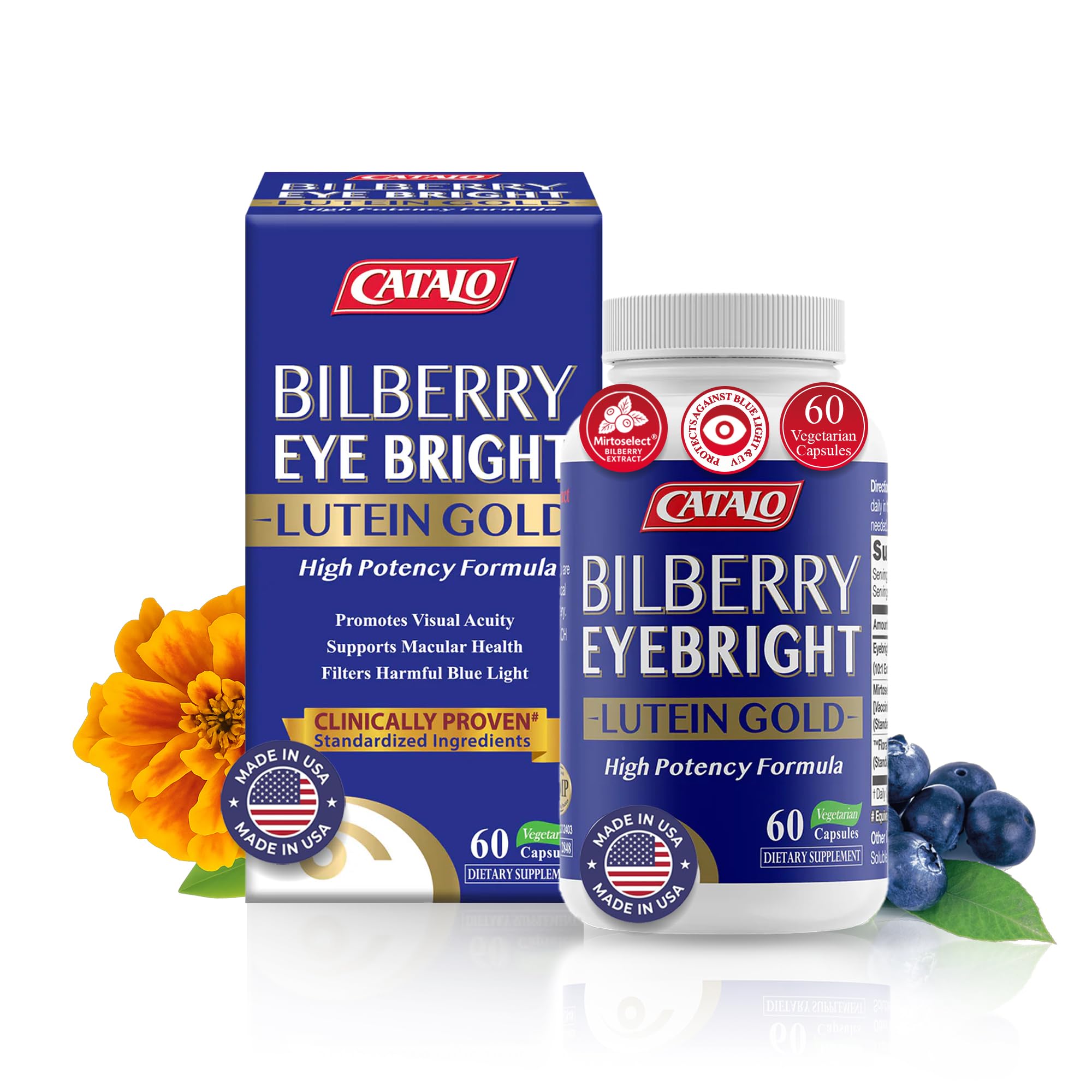 CATALO Bilberry Eyebright Extract Gold bottle promoting eye health and daily clarity.
