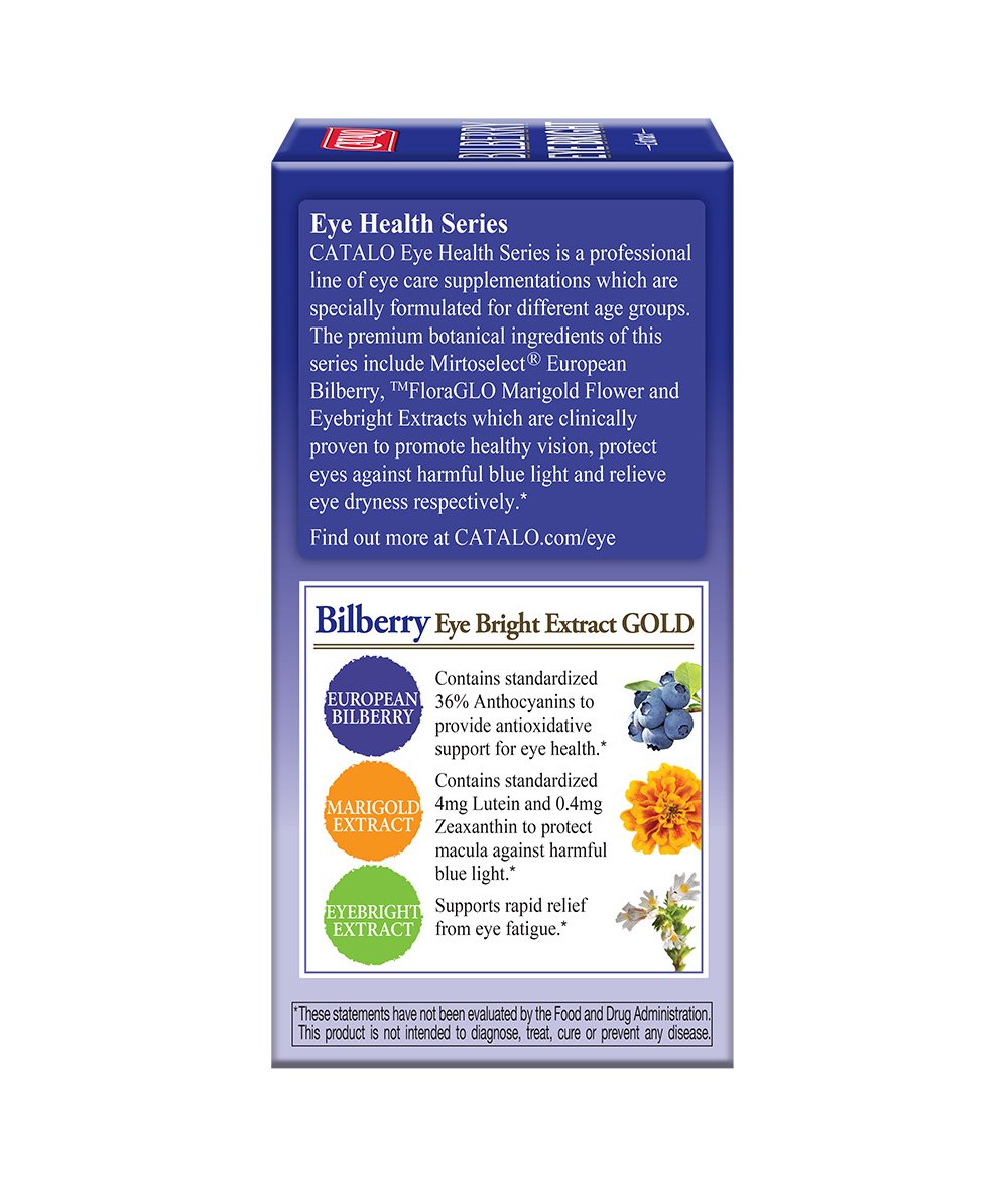 CATALO eye supplement label highlights lutein and zeaxanthin content.