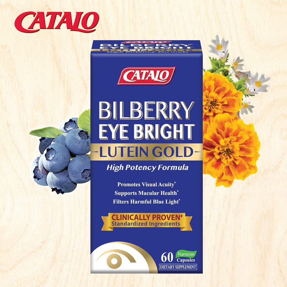 CATALO ingredients close-up with bilberry, eyebright, lutein and zeaxanthin for eye care.