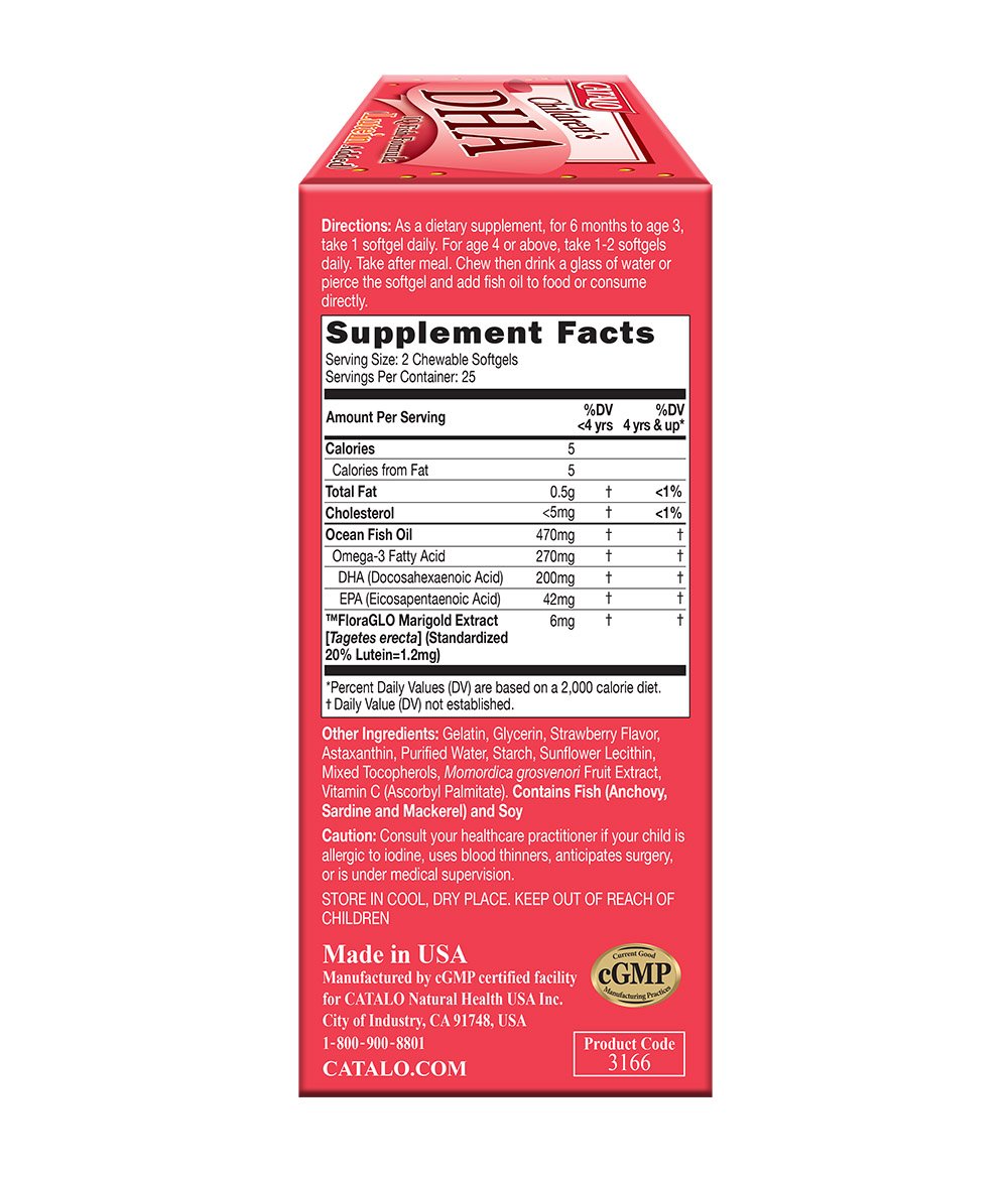 CATALO strawberry-flavored softgels close-up for kid-friendly taste