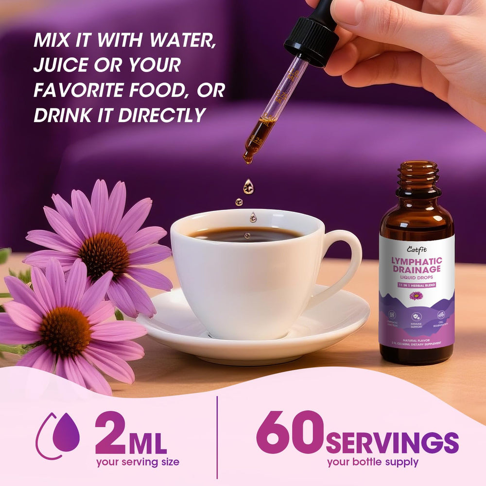 Lifestyle scene of using Catfit drops with a lymphatic massage routine.