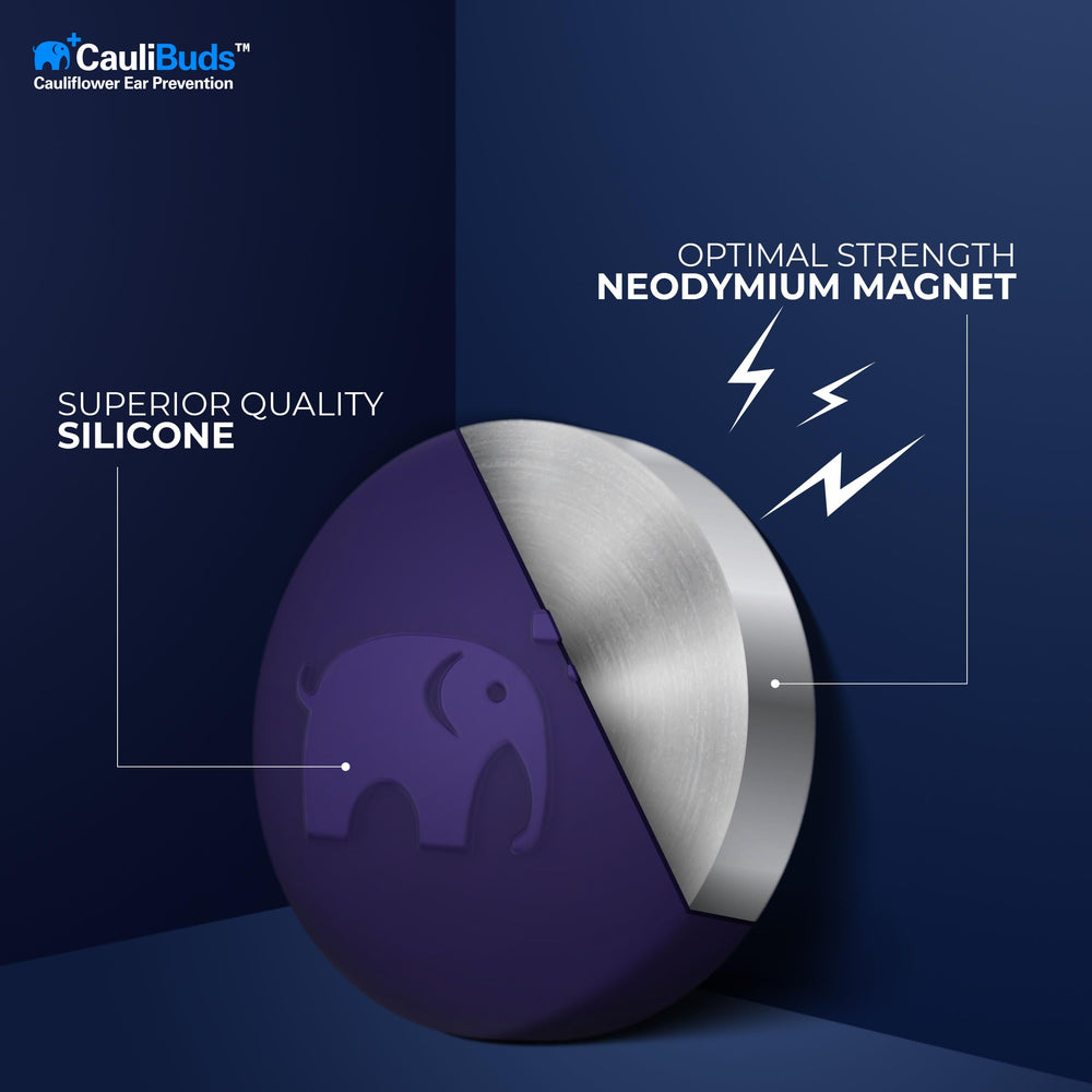 CauliBuds cauliflower ear draining kit purple for quick swelling reduction.