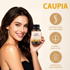 CAUPIA Hair Energy bottle label emphasizing clean, GMP-inspired care.