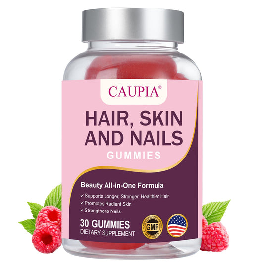 CAUPIA Hair Skin and Nails Gummies bottle pour for easy daily beauty support.