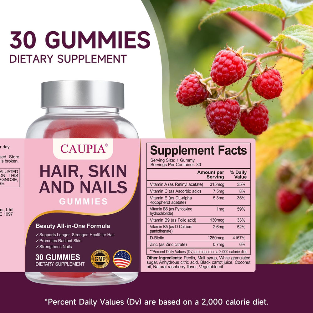 CAUPIA nutrition label emphasizes zinc, biotin and B vitamins.