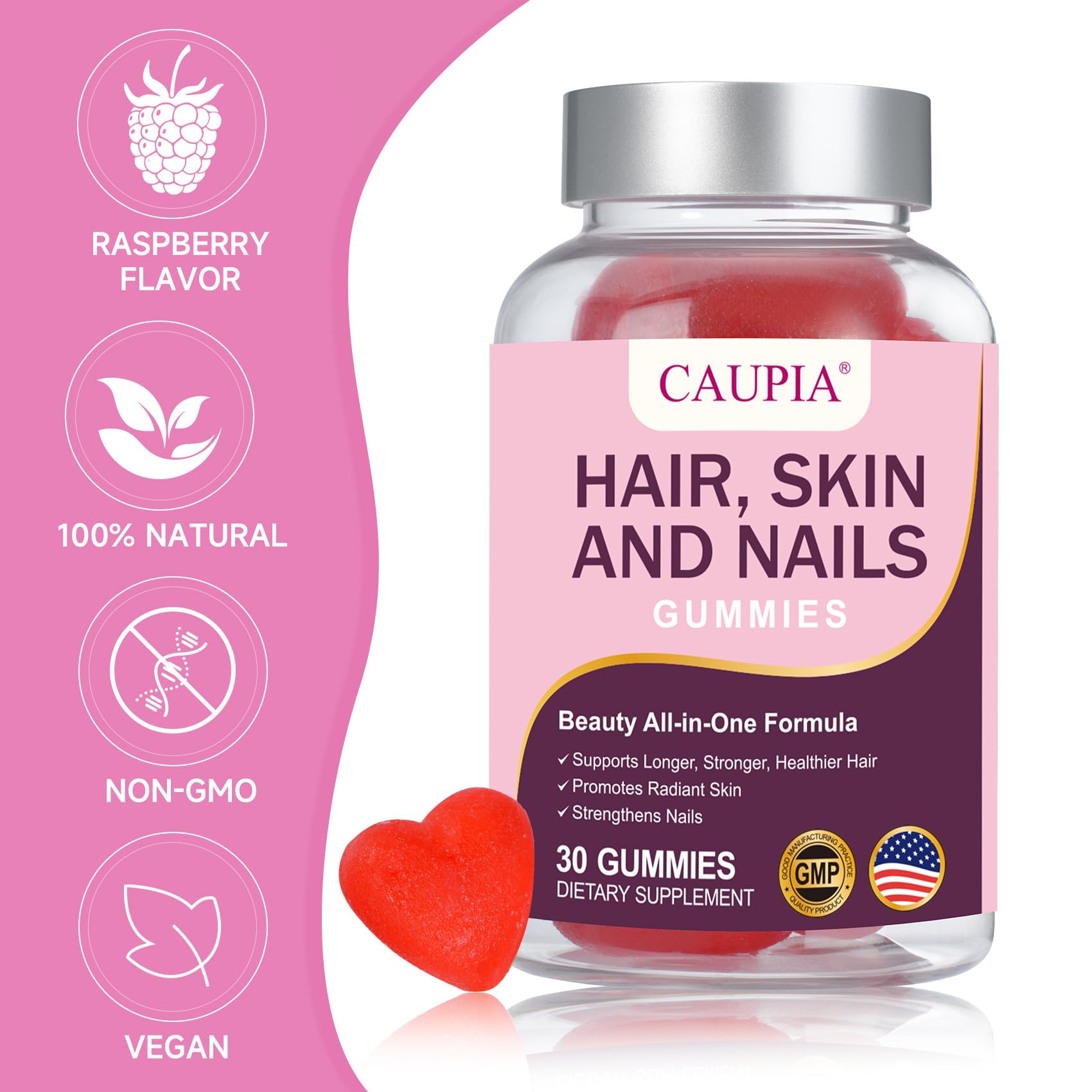 CAUPIA raspberry close-up highlights delicious flavor and nourishing ingredients.