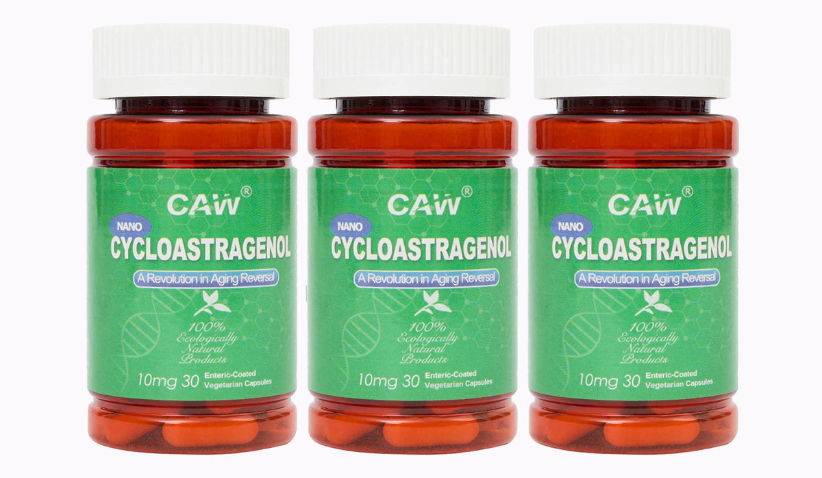 CAW Nano Cycloastragenol enteric-coated capsules shown for improved digestion and absorption