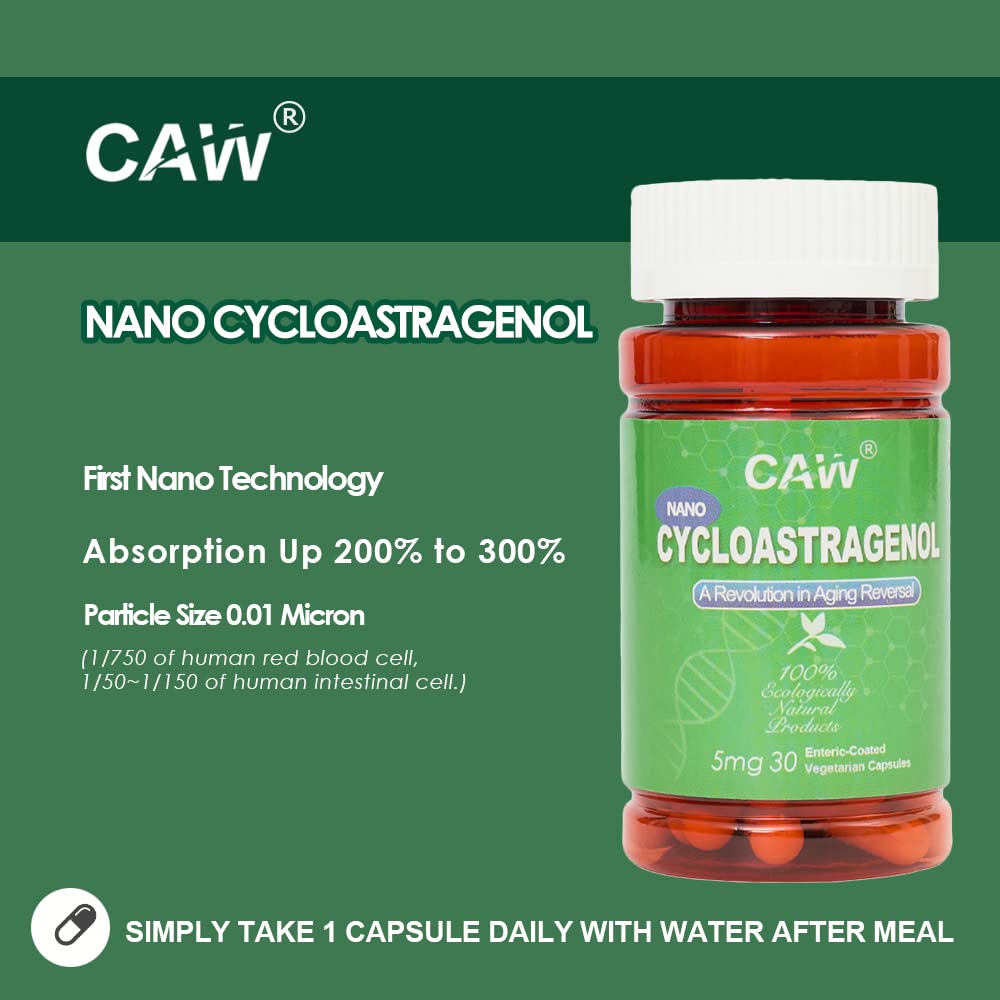 CAW Telomere enteric-coated capsule close-up suggests improved protection and absorption.