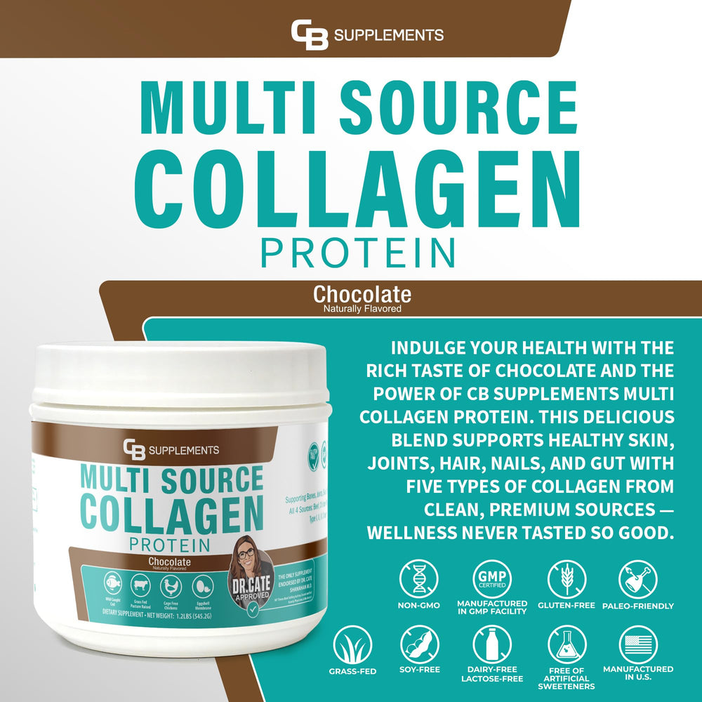 CB Supplements Multi Collagen Protein chocolate powder scoop for easy measurement