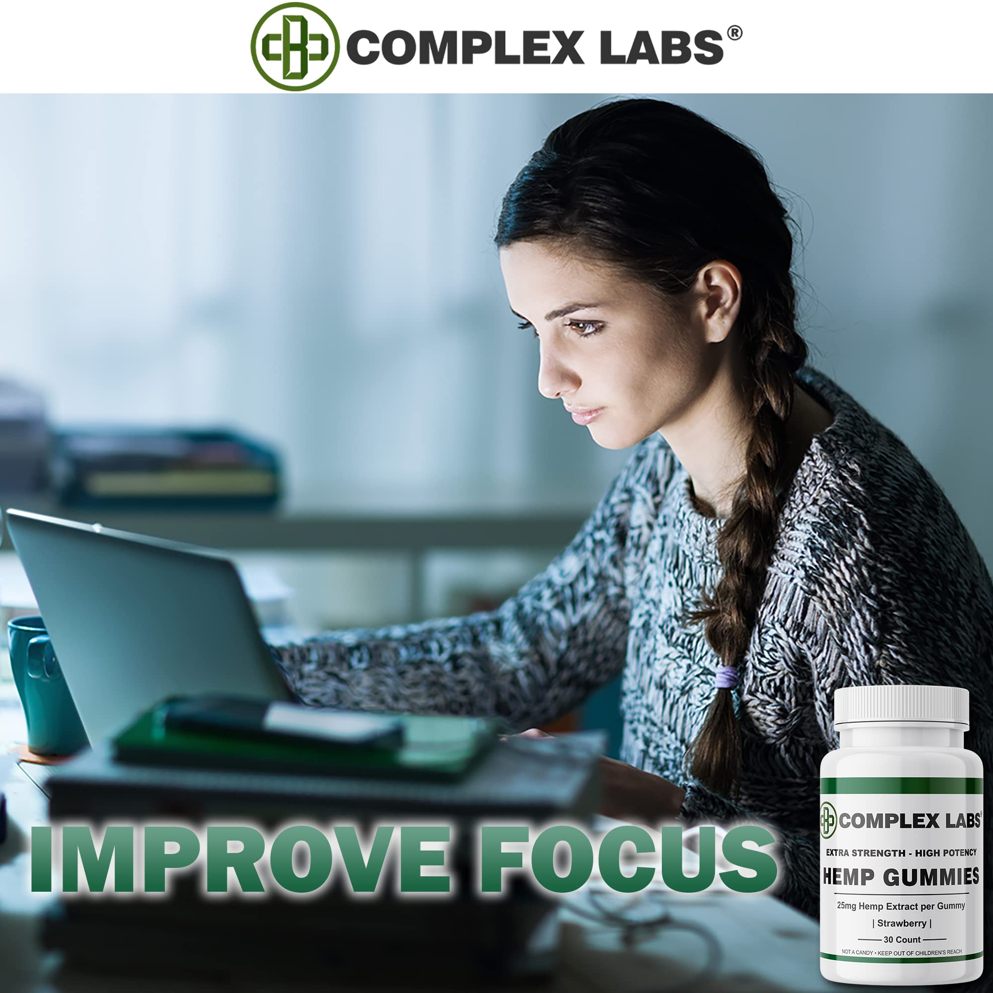 Cbdcomplex Labs Hemp Gummies gummy closeup highlights texture and high potency.