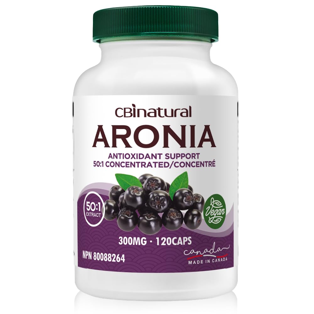 CBI Natural Aronia 50:1 bottle shows premium antioxidant supplement for daily wellness.