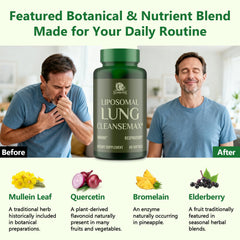 C Calthorvitana Liposomal Lung Cleansemax ingredients chart — synergistic fusion of herbs and vitamins.